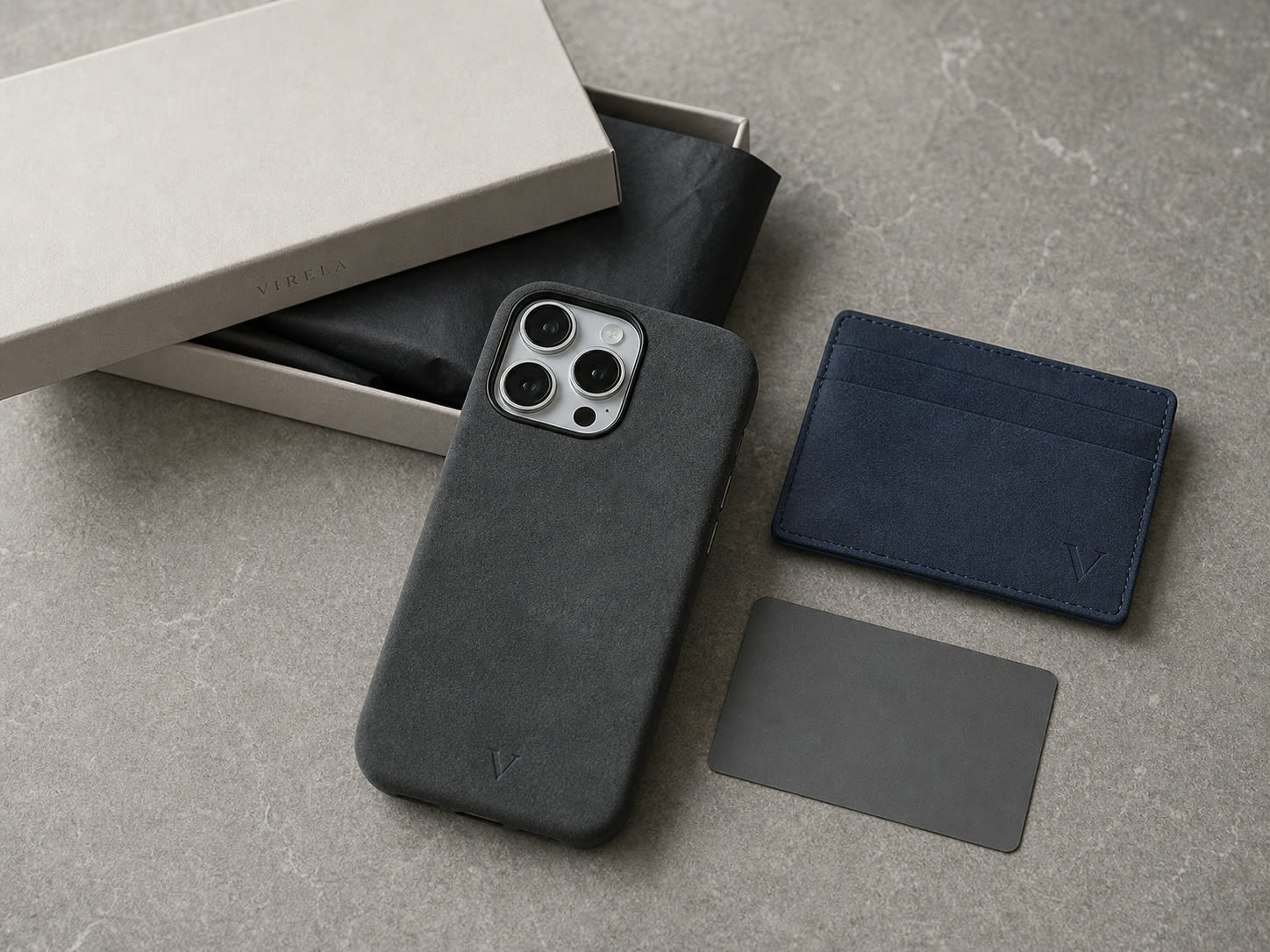 Virela cardholder and phone case with minimal packaging